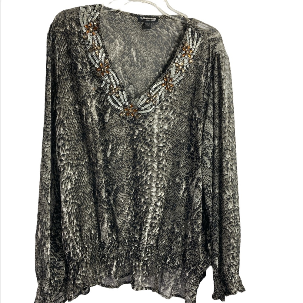Woman’s Blooming Rose Blouse with Sequins